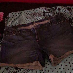 Dark jean distressed shorts